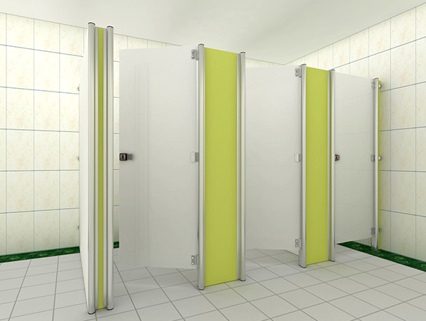 Divisória sanitária em laminado branco e verde